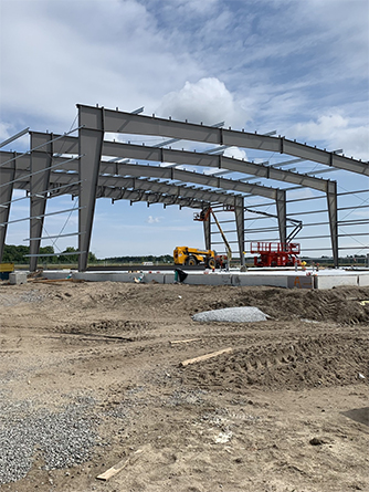 Steel frame of a building being built